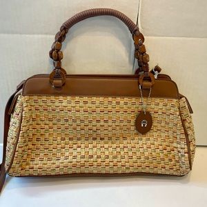 Vintage Etienne Aigner Woven Wood Brown Hand/Long Strap Boho Style Purse